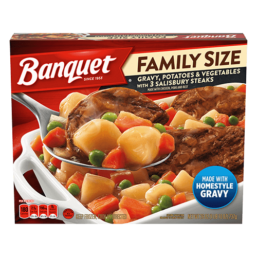 Family Size Gravy, Potatoes and Vegetables with Salisbury Steak